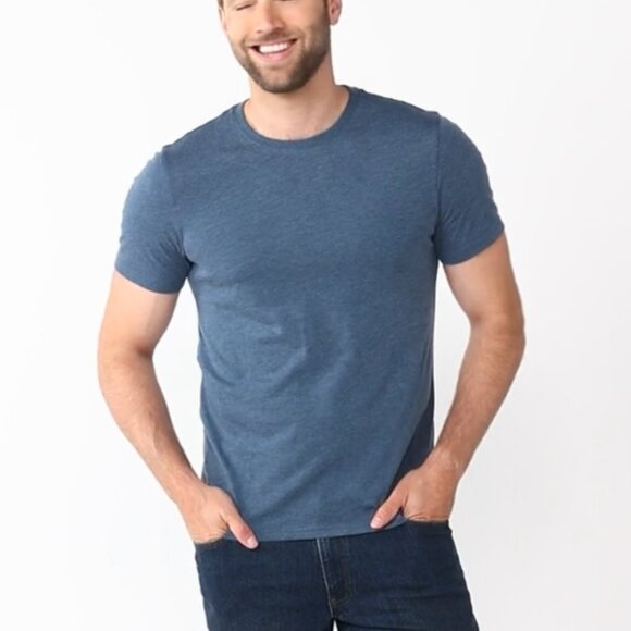 New! (2) Mens Sonoma Goods Essential Tee Shirt Blue & Gray Medium Cotton Blend - Picture 2 of 11